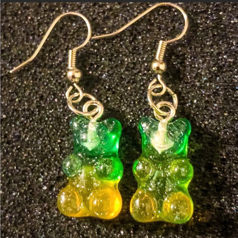 Ombre Green Glitter Gummy Bear Dangle Earrings